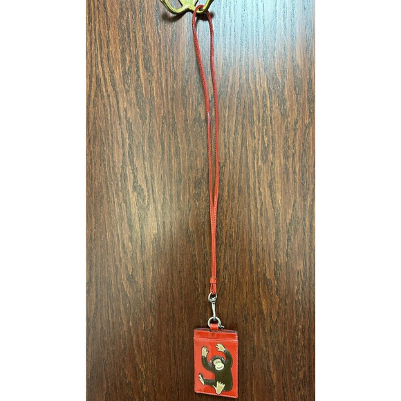 Vintage Coach Patent Leather Lanyard Badge Holder Red With Monkey - Picture 2 of 11